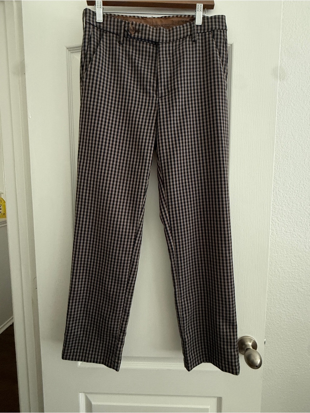 Men's Dark Brown Checked Dress Pants
